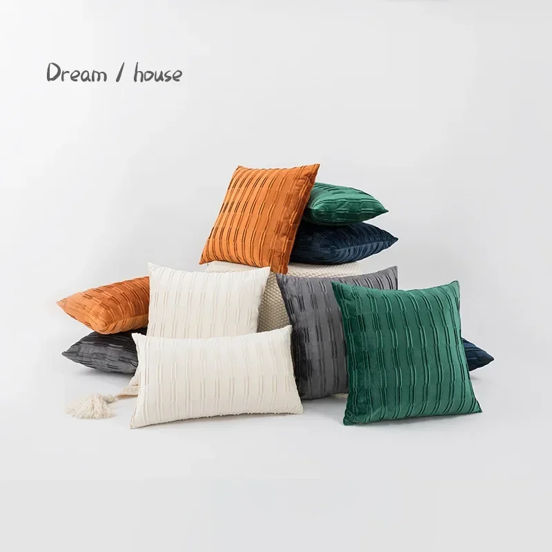 Factory Direct Sales Nordic Simple Dutch Velvet Throw Pillow Corrugated Cushion Cover Living Room Sofa Waist Wholesale  Pillows