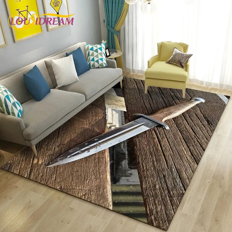 3D Sword Dagger Machete Saber Knife Area Rug,Carpet Rug for Living Room Bedroom Sofa Doormat Decor,Kid Play Non-slip Floor Mat