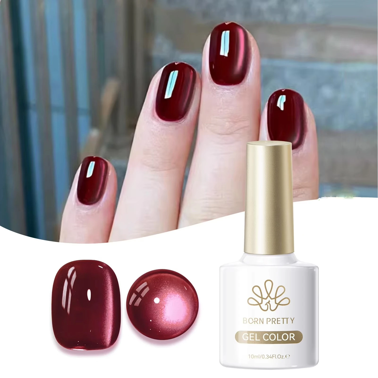 BORN PRETTY 10ml Dark Brown Red Glass Bead Cat Magnetic Gel Nail Polish Semi Permanent Soak Off UV LED Varnish Nail Art Salon view 3