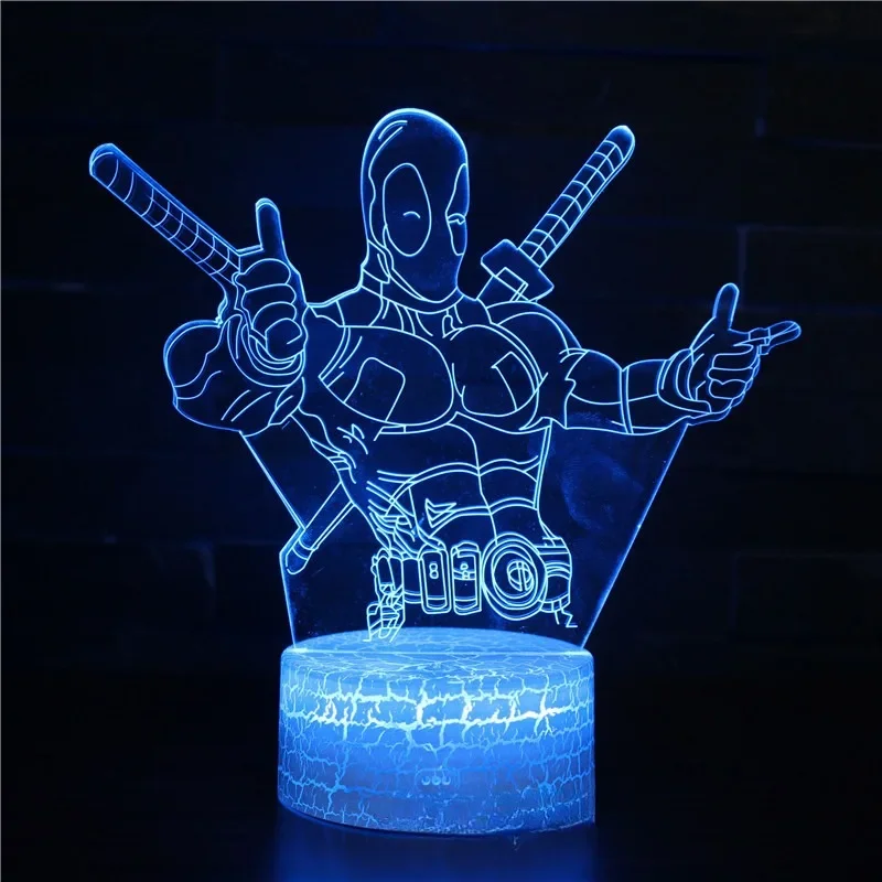 Marvel Avengers Anime 3D LED Nightlights Deadpool Lamp Colorful Changing Usb Night Lights Table Lamp Kid Christmas Birthday Gift