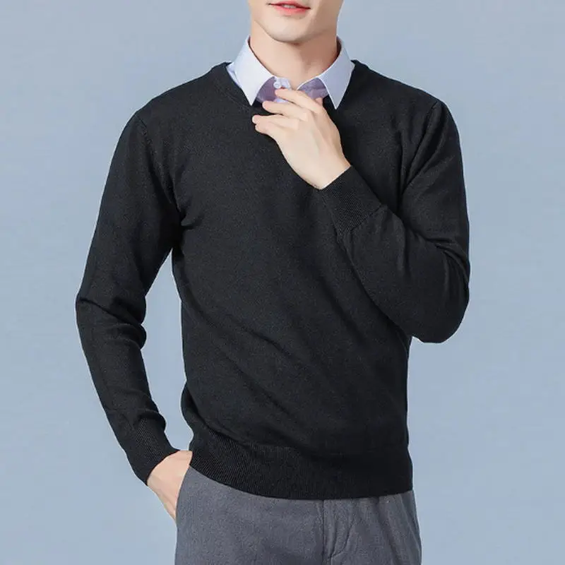 Sweter Kasmir Lembut Pakaian Pria Musim Gugur Musim Dingin Pullover Bisnis Kasual Bawah V-neck Rajutan Wol Slim Fit Pakaian Rajut Pria
