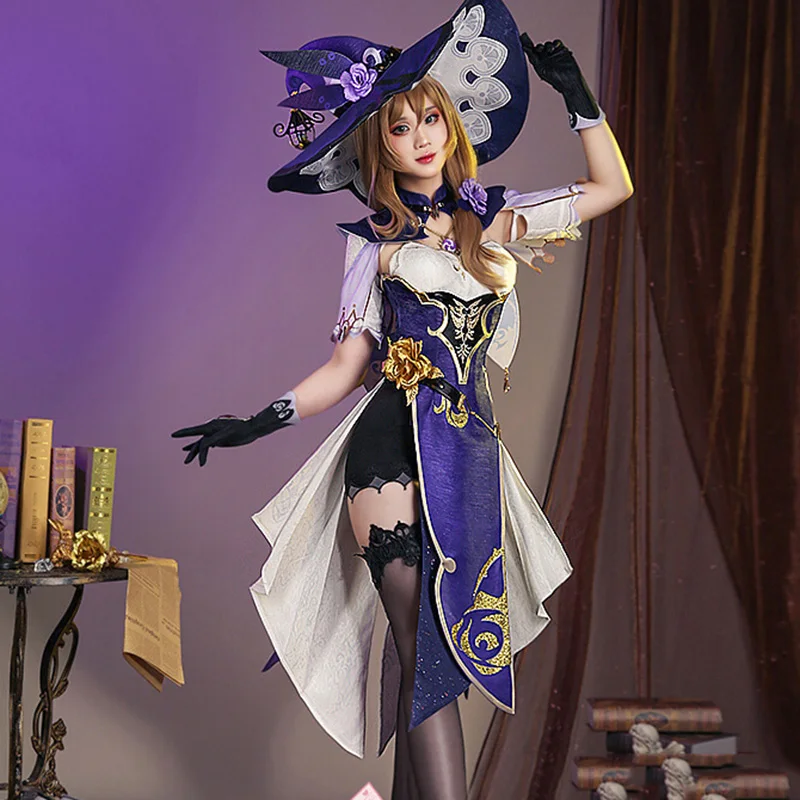 

Pre-sale Game Genshin Impact cos Lisa Minci cosplay Librarian costume sexy witch clothing with Wide hat women dress A