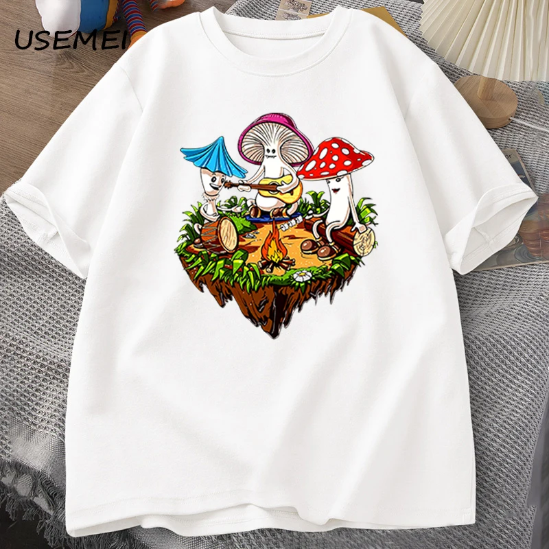 Hippie Magic Mushroom Tshirt Funny Graphic T Shirts Streetwear 90s Men\'s T-shirts Man Hippie Cotton Tee Shirt T-shirt Male