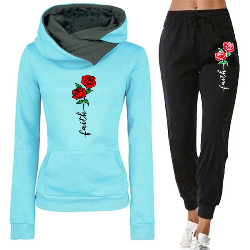 

Beautiful flowers Printed Womens Tracksuit Hooded Sweatshirts Pants Sets Jogging Trousers Fashion Woman Clothing Sports Outfits