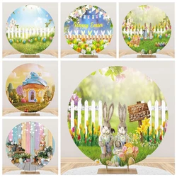 Spring Easter Round Backdrop for Photography Cover Bunny Eggs Flower Garden Rabbit Baby Portrait Easter Circle Photo Background