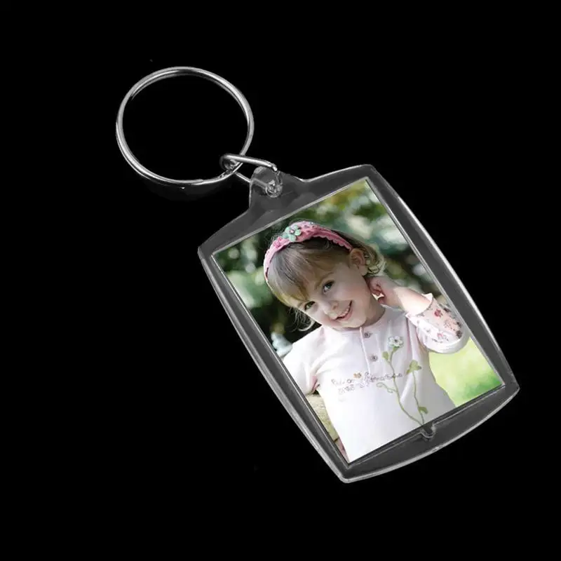 100Pcs Photo Keychain Rectangle Transparent Blank Acrylic Insert Photo Picture Frame Keyring Key Holder DIY Split Ring