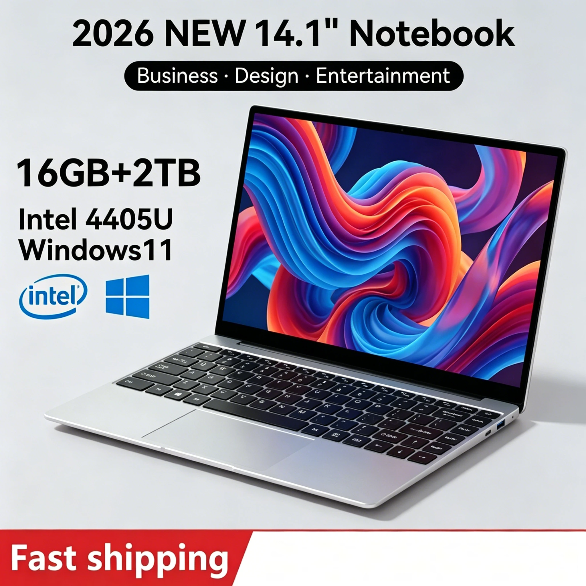 LENO 14,1 Zoll Ultra-Slim-Laptop Windows 11 16GB 2TB SSD Gamer-Notebook Intel 4405U 1920*1080 Display Büro- und Gaming-Computer PC