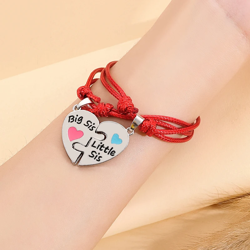 Pulseras grandes Lil Sis para niñas, mejores amigos, colgante en forma de corazón, brazaletes Bff Forever, accesorios de joyería para fiesta, regalo, 2 unids/set