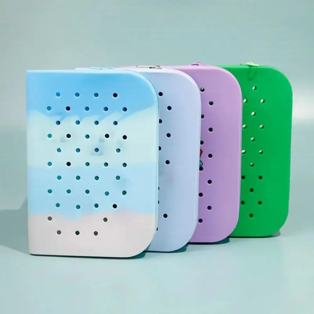 Holes Soft Silicone Pencil Case School Student Zipper Large Capacity Pen Stationery Makeup Storage Bag Organizer Kids Gift