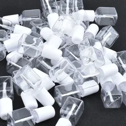 Free Shipping 50pcs/lot 5g Clear Plastic Empty Square Nail Polished Bottle With White Cap Brush Plastic Nail Bottle For Children