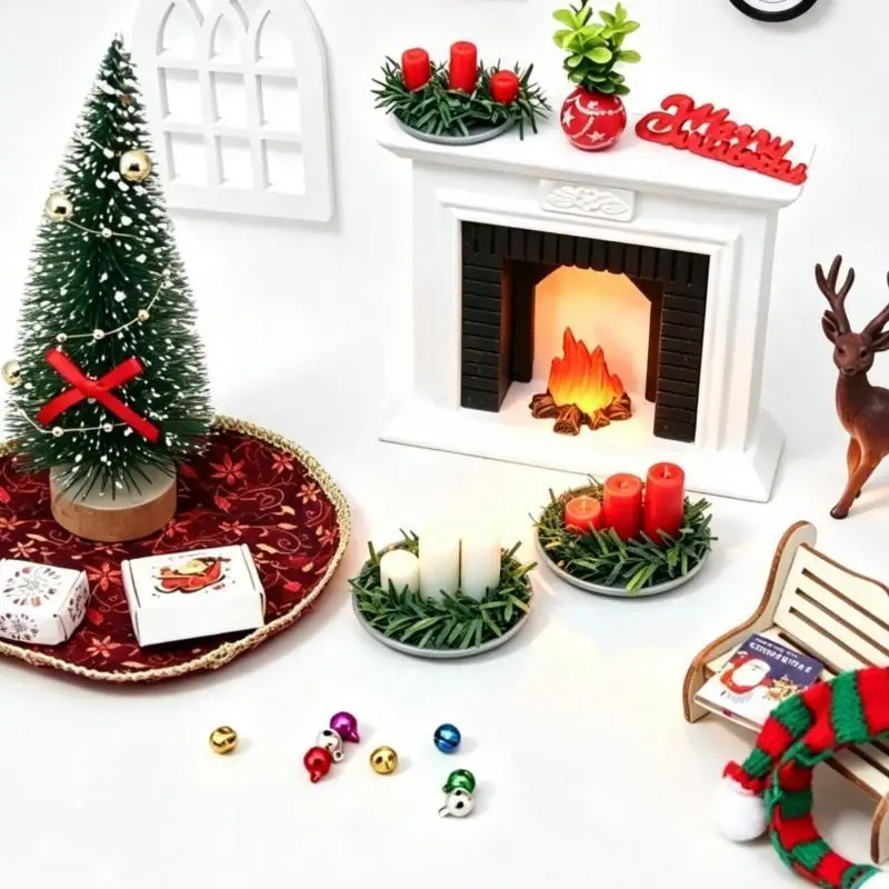 1:12 Miniature Dollhouse Christmas Scene Accessories Candle/Tree DIY Xmas Living Room Decor Micro Landscape Model