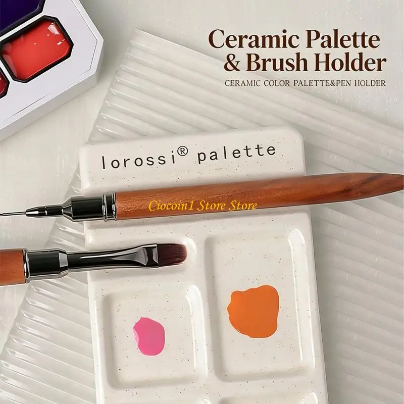A3PC Ceramic Art Palette Built In Brush Rest Multipurpose 4 Wells Paint Mixing Tray For Watercolor Oil Acrylic Paint Mixing