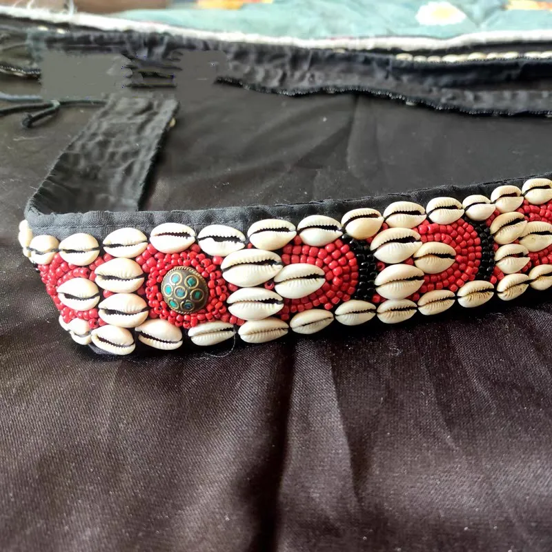 Ethnic Style Tibetan Hand Sewed Tribal Belts Colorful Stone Coral Fashion Wide Beaded Waistband Cloth Decor Belt