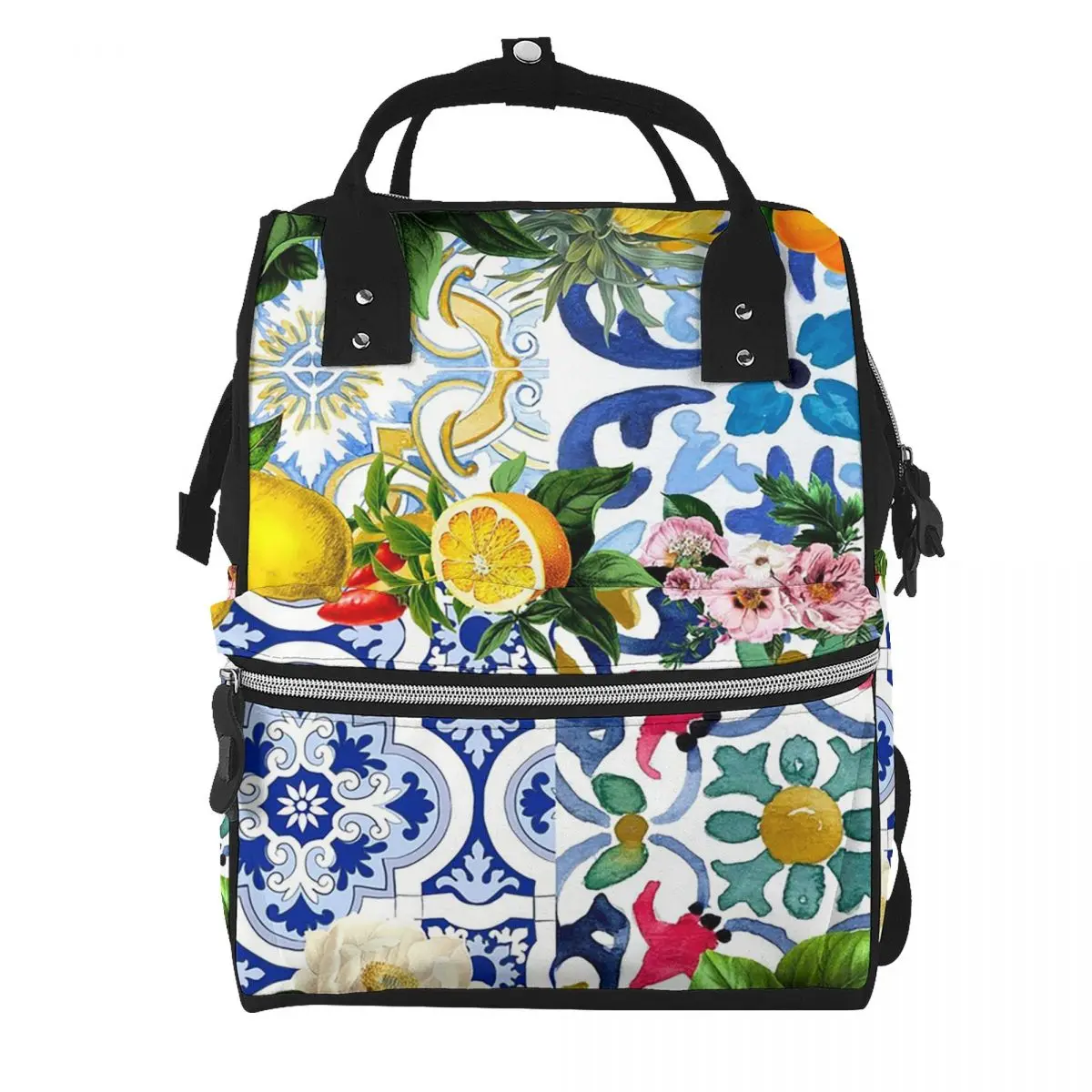 Sicilian Tiles,mediterranean,mosaic,lemons Student Backpack School Bag Hiking Travel Daypack for Men Women Bookbag Shoulder Bags