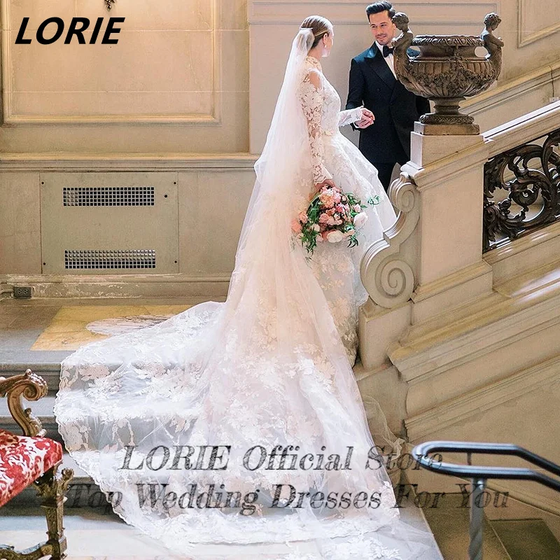 LORIE-Robe de Mariée Vintage en Dentelle à Col Haut, Manches sulf, Élégante, Ligne A, Style Boho, pour les Patients, Quelle que soit l'Ivoire avec des Appliques