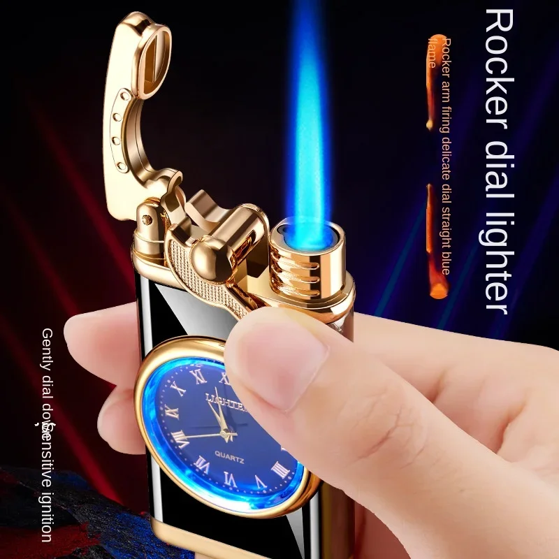 

Portable Rocker lighter dial LED Light Multifunctional Watch Lighter Inflatable Windproof Blue Flame Direct Spray Lighter