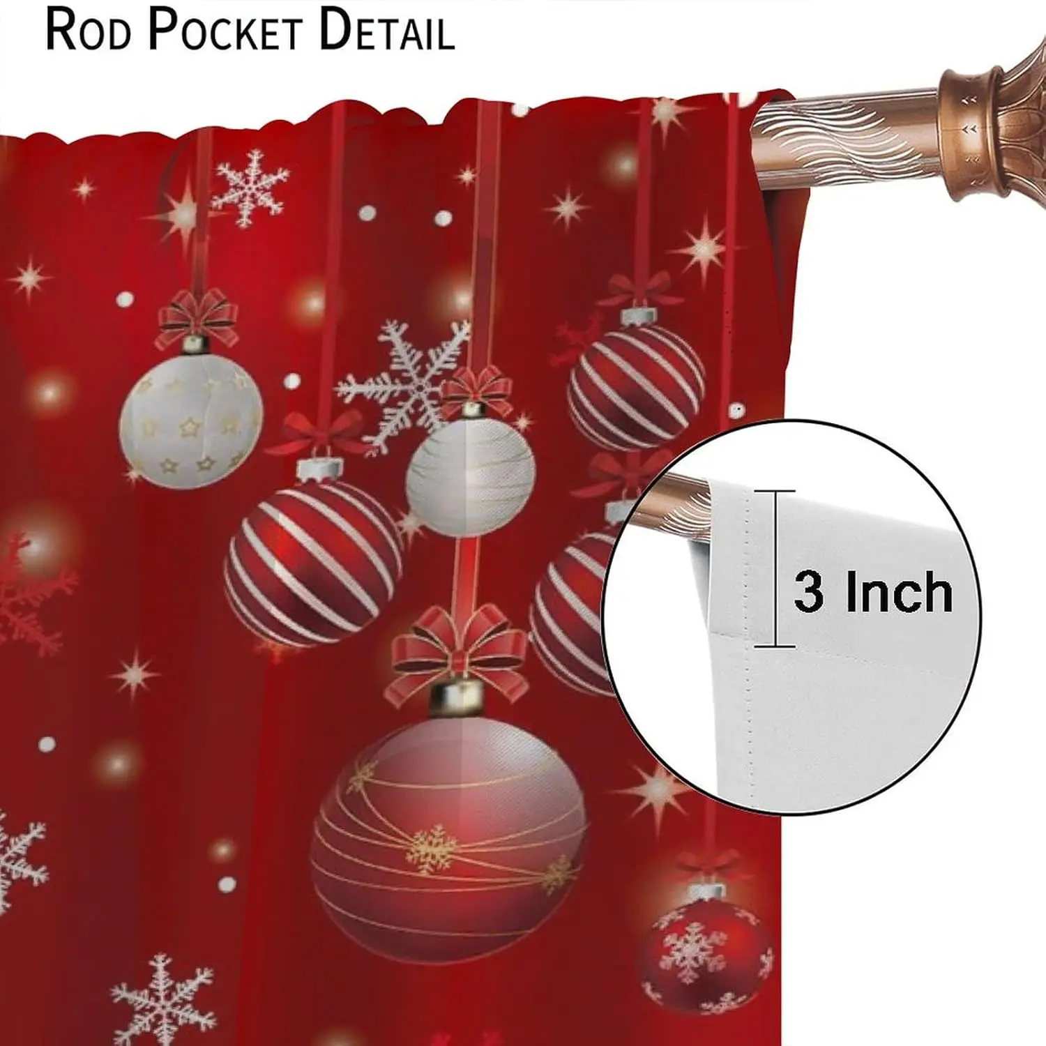 ستائر عيد الميلاد المجيد، معالجات نافذة ندفة الثلج اللامعة لعيد الميلاد المجيد لغرفة المعيشة وغرفة النوم والمطبخ وديكور حفلات العطلات، أحمر #6