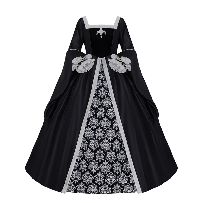 Renaissance Black  Vintage Gothic Princess  Queen Dresses Historical Period Ball Gown Theater Clothing