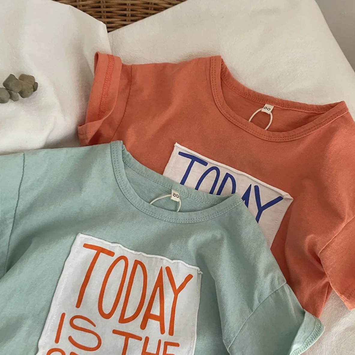 2026 Summer New Children Baby Patch Printed Letter Colored Short Sleeved T-shirt for Boys and Girls
