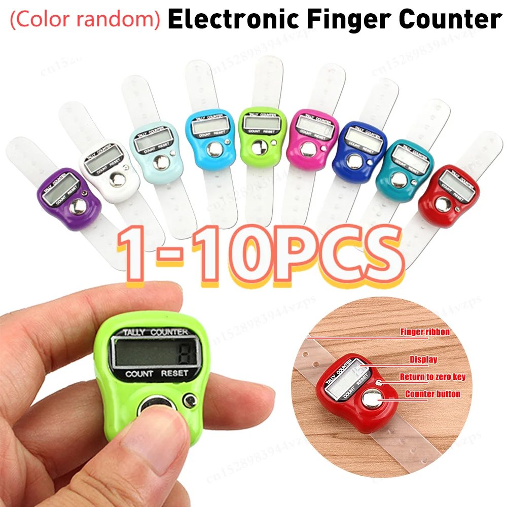 1-10PCS Mini Finger Counter Islamic Bead 0-99999 LED Electronic Handheld Tally Counter Clicker Counter Ring Color Random