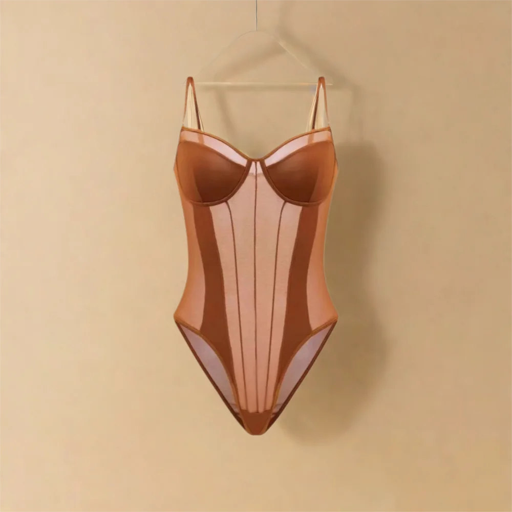 ملابس الشاطئ شفافة عميق الخامس حللا بلا أكمام سليم صالح بروتيل حللا الملابس الداخلية رومبير السراويل شبكة ارتداءها النساء فتاة