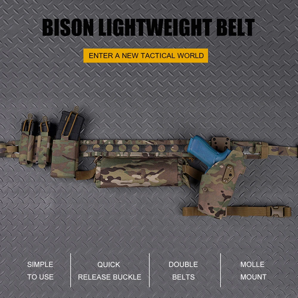Ferro Style Taktischer Bison-Gürtel, 2-lagig, Schnellverschluss, Metallschnalle, MOLLE-System, Outdoor, Jagd, Schießen, Airsoft, Hüftgurt, Ausrüstung – Detail 1