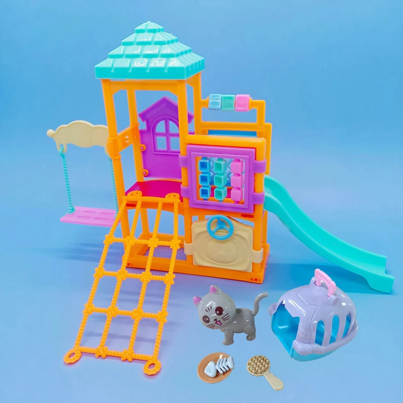 New 2023 For Barbie Doll Toy Accessories Simulation Mini Pet Puppy Dog Kennel Amusement Park Set For Children\'s Play House