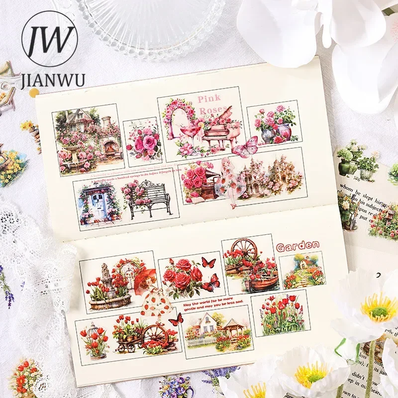 JIANWU 150 Sheets Flower Shadow Series Vintage Butterfly Landscaping Material Collage PET Sticker Creative Journal Stationery