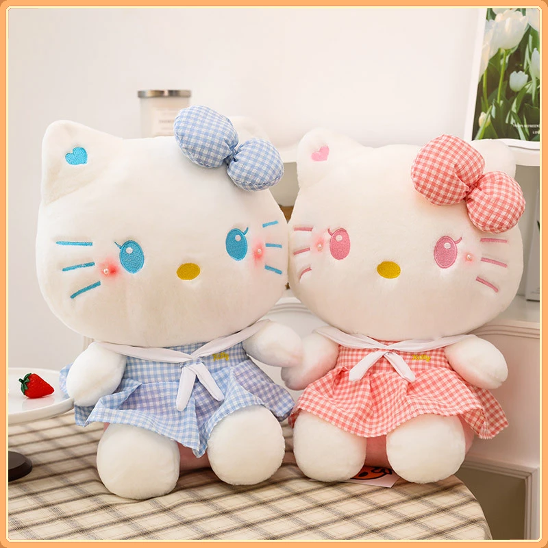 

MINISO Высококачественная клетчатая юбка KT Cat Sanrio, плюшевая милая KT Cat, розовый, синий, плюшевые игрушки, кукла, деко, комната, подарок на День благодарения, день рождения