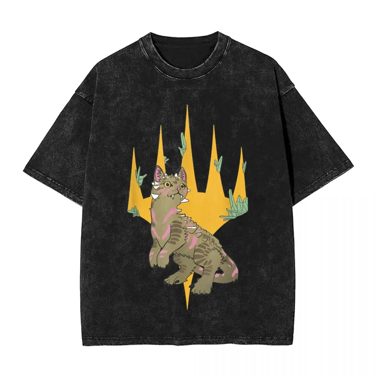 Magic The Gathering Dinosaur Cat Logo Washed T Shirt Streetwear Novelty T-Shirts Men Women Short Sleeve Street Printed Tees