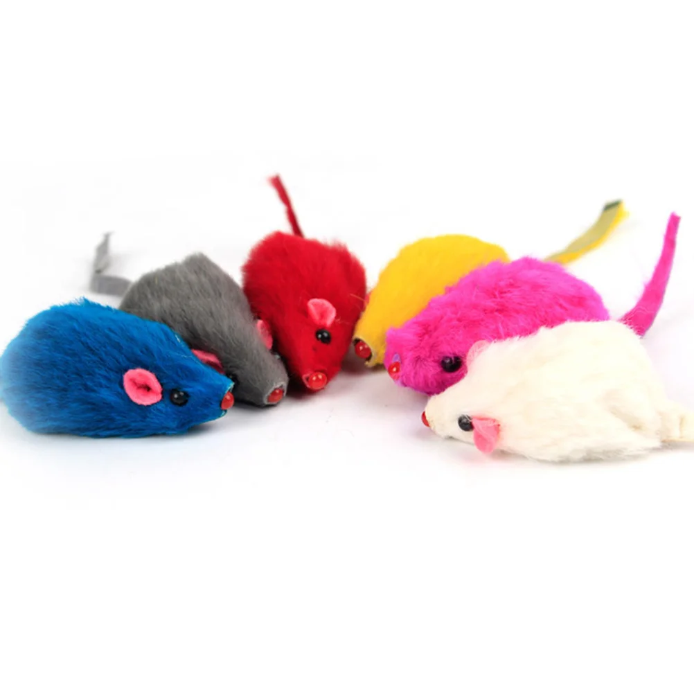 14Pcs Funny Rabbit Fur False Mouse Pet Cat Toys Mini Cats Kitten Pet Accessories (Mixed Colors)