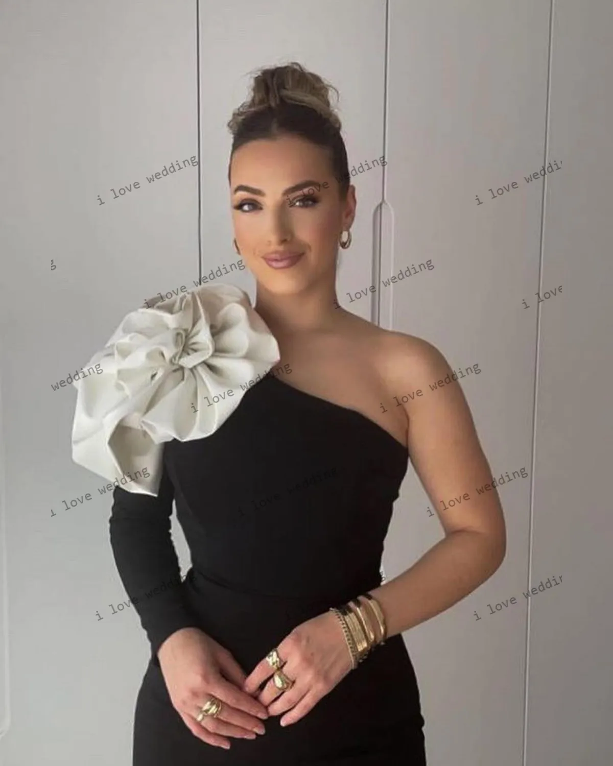 Sukienka na studniówkę 2025 Czarna formalna sukienka ślubna dla kobiety Gość Jedno ramię 3d Kwiat Syrenka Suknia wieczorowa Elegancka Dostosowana