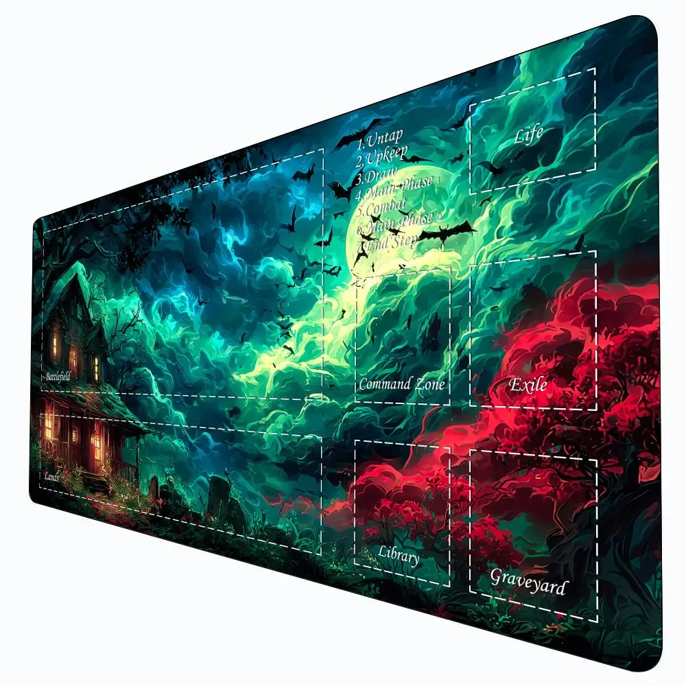 

Magic Playmat card gaming mat with zone Terrifying Forest Hut mtg playmat 35X60cm Desk Mat gathering game mat magic card rug