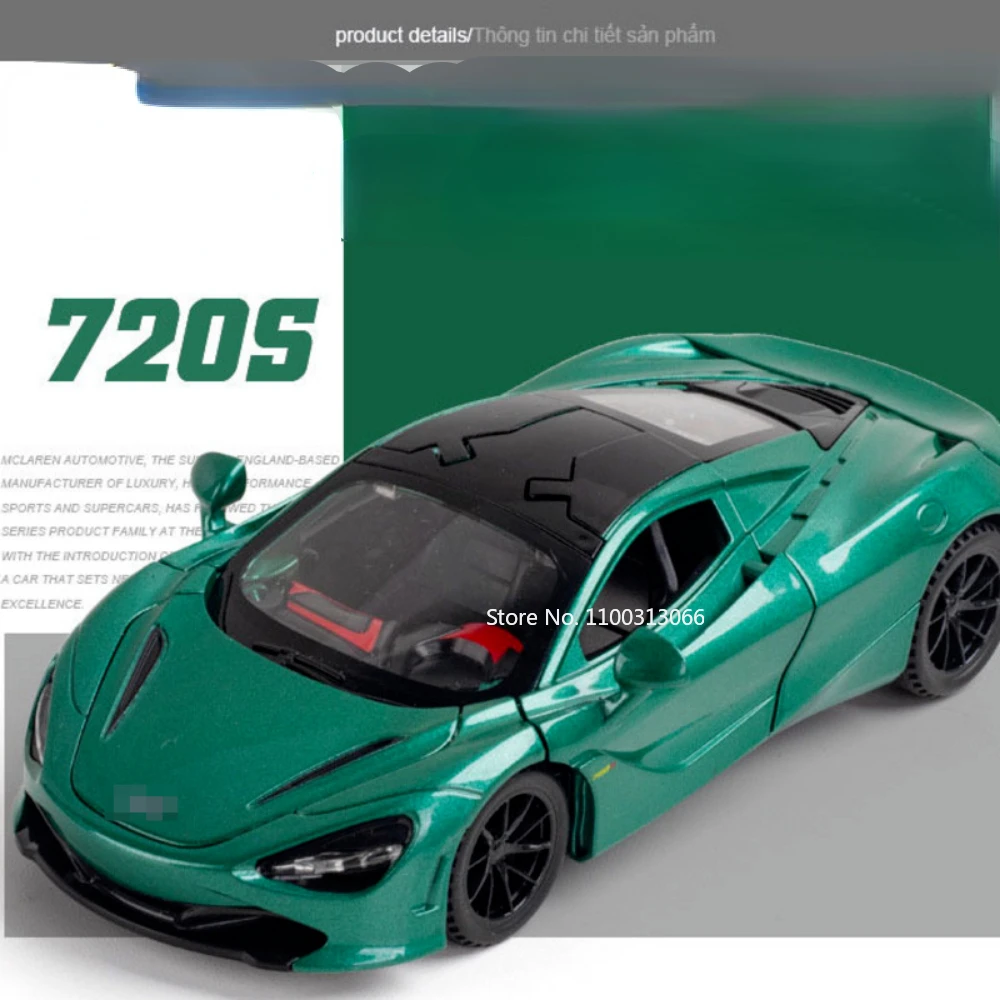 1/32 Scale 720S Alloy Sports Cars Model Diecasts Toys Metal Vehicles Model with Sound Light Doors Can Be Opened Car for Boy Gift