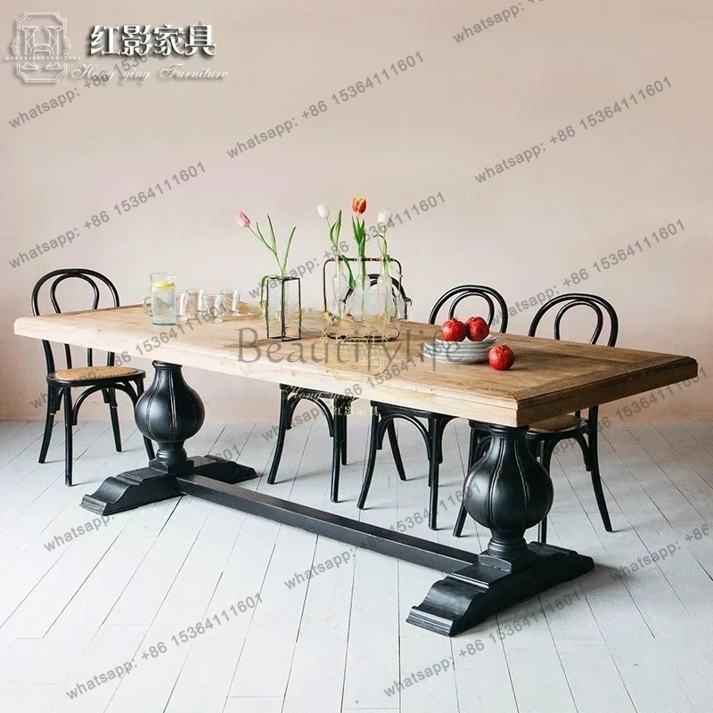 

solid wood dining table Neoclassical rectangular table Simple American restaurant Multi-person dining table