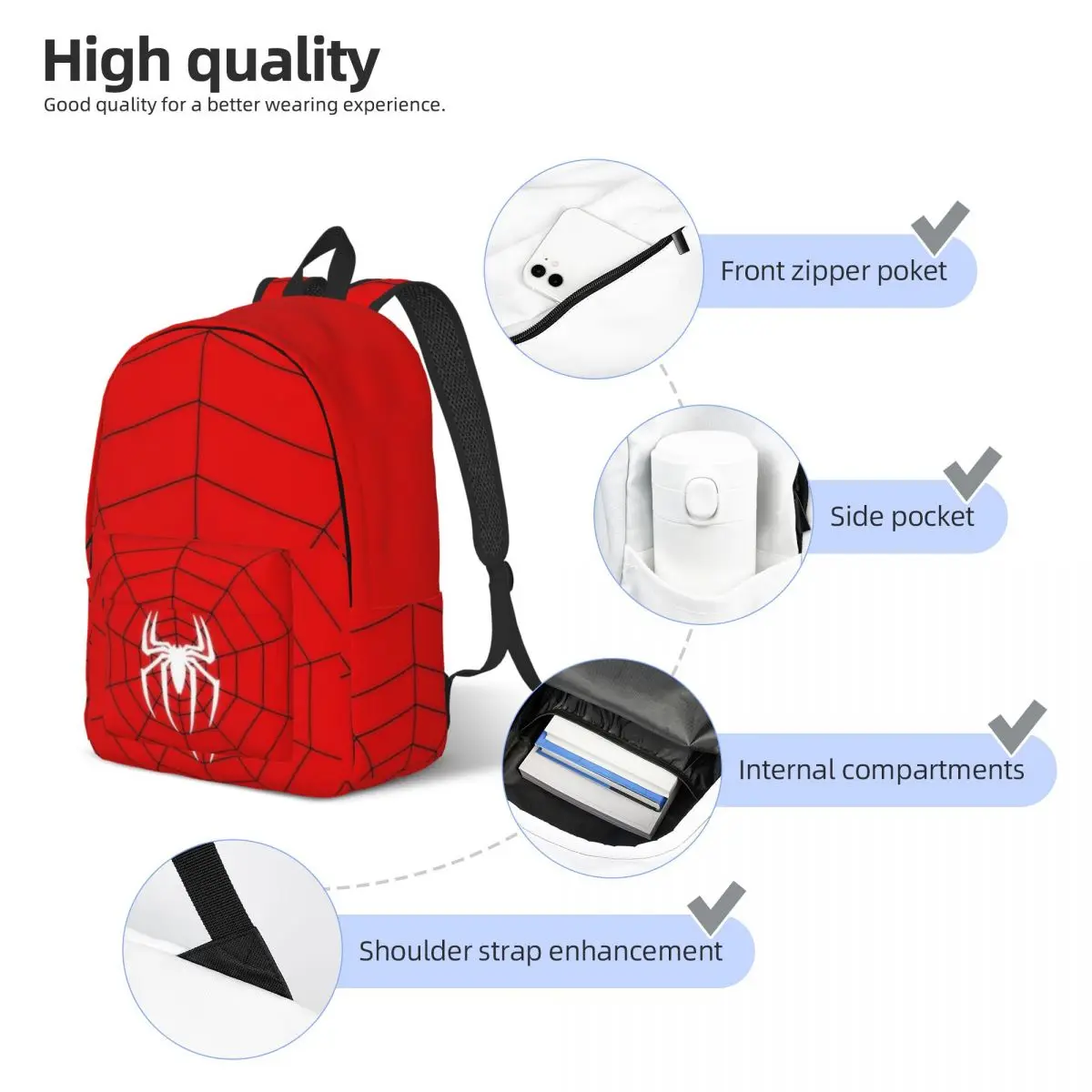 Spider Red Web Man Spiderman Teenage Backpack Sports Student Hiking Travel Daypack for Men Women Laptop Shoulder Bag