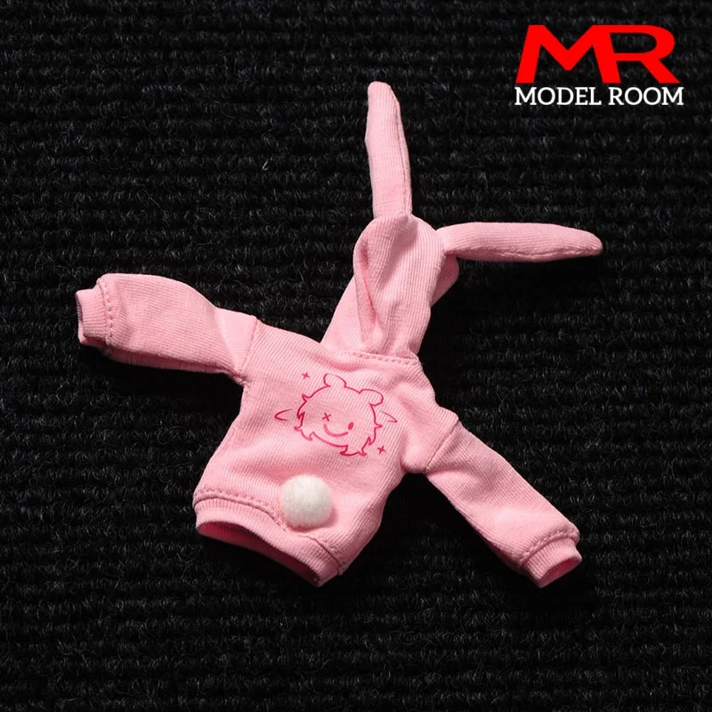 Escala 1/12 lindas orelhas de coelho moletons rosa roupas superiores modelo adequado para bonecos de corpo de figura de ação de soldado de 6 ''