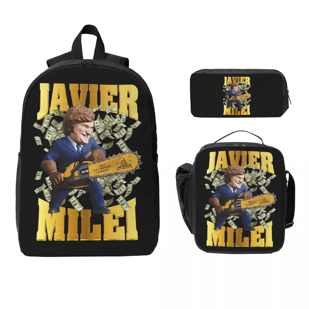 

Javier Milei Currency Backpack Student Boys Girls BookBag School Bag Computer Shoulder Bags 3ps Insulated Lunch Bag Pencil Case