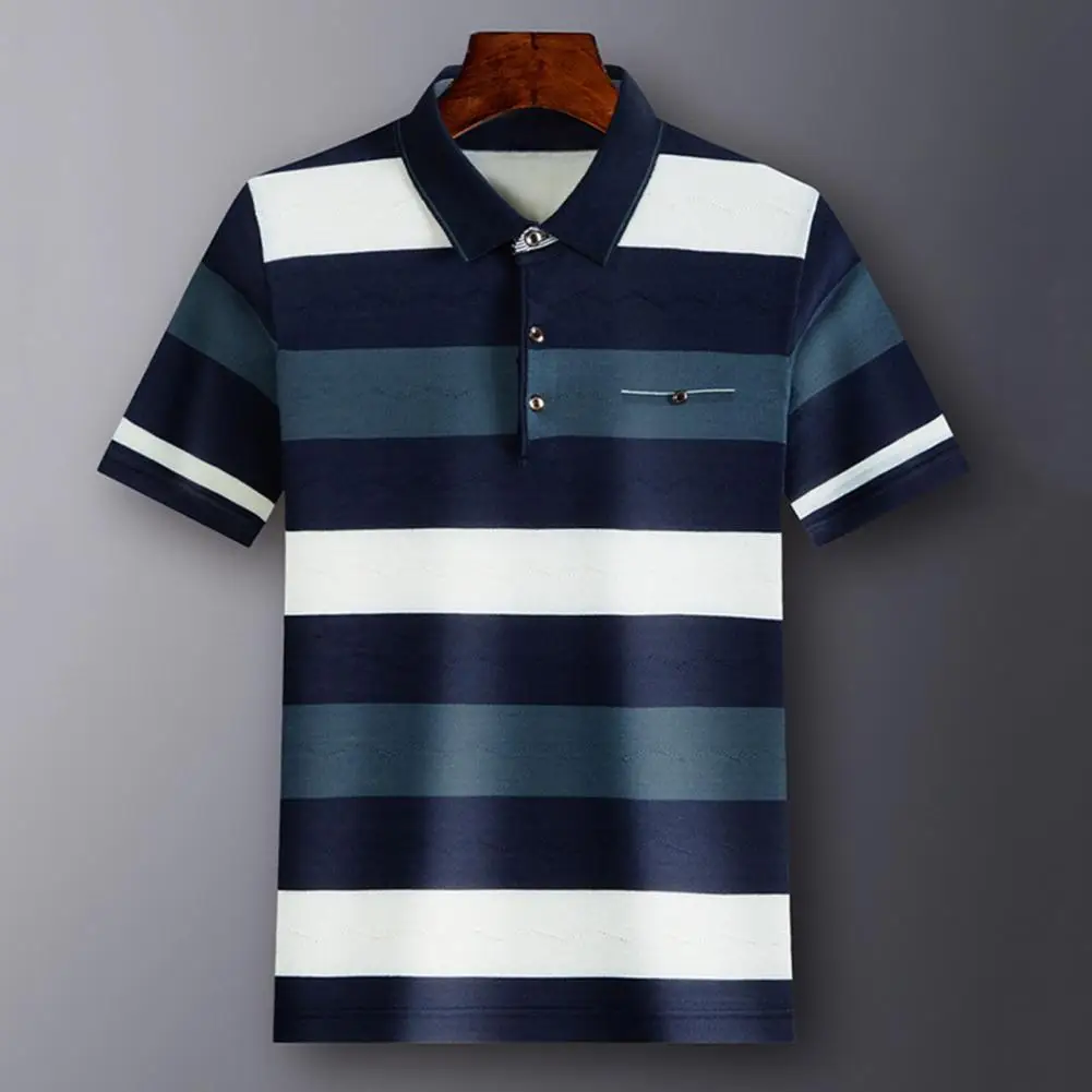 Terrific  T-shirt All Match Wear-resistant Men T-shirt Stripe Slim Fit Summer Shirt for Meetings