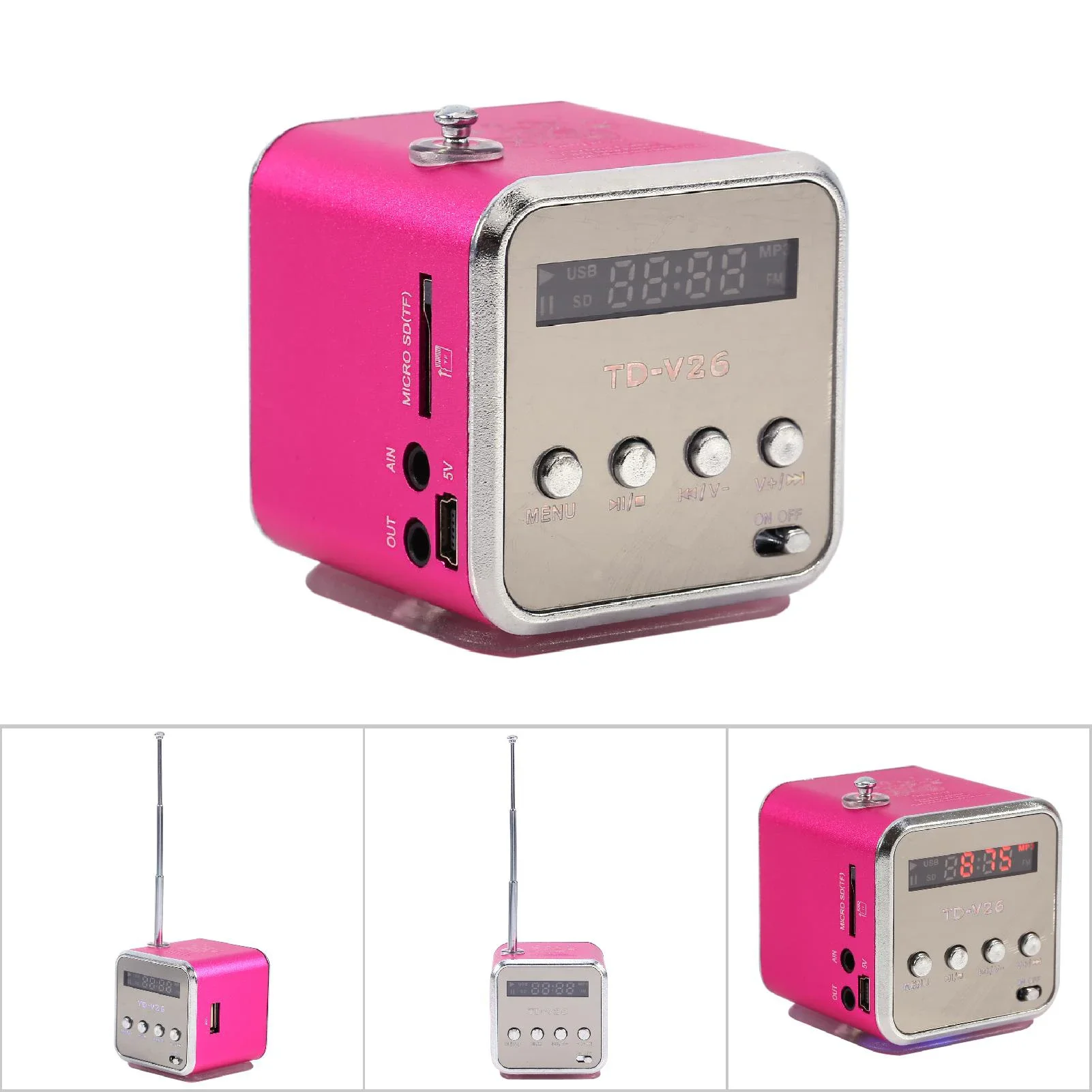 Mini altoparlante lettore musicale radio FM portatile PC supporto moda scheda TF e disco U rosa