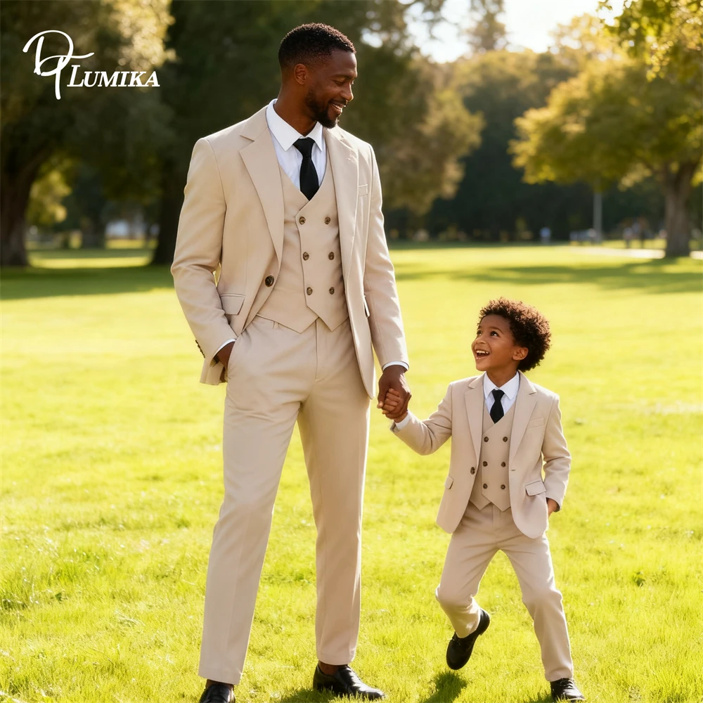

Classic Plus Mens & Child Suits, 4-Piece Suit Jacket Vest Pants Tie, Father Son Wedding Guest Suits, Coming of Age Communion