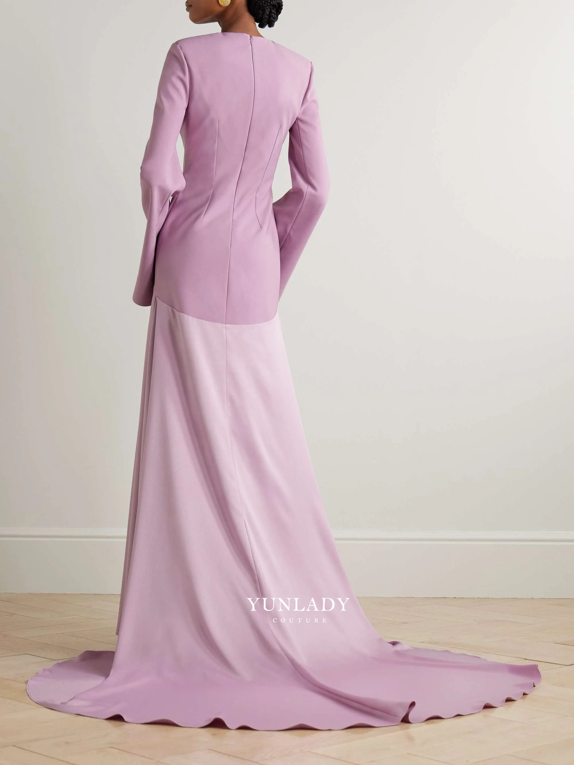 YUNLAN Gorgeous Dubai Women's Purple Mermaid Satin Evening Gown 2025 Saudi Arabia Wedding Party Guest Bell Sleeve Dress