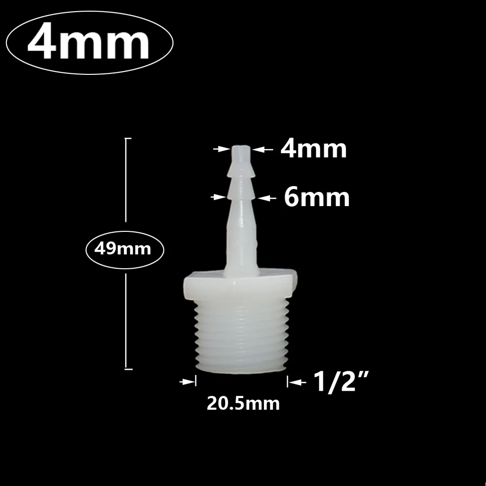 Mannelijke 1I2 Inch Naar 4/6/8/10/12/14/16/18/20mm Plastic Slangpilaar Connector Pvc Waterleiding Fittings Koppeling