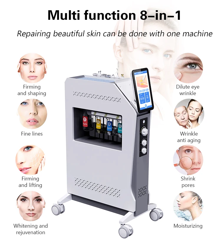 Multinational 8 In 1 M8D Facial Cleansing Machine Hydro Microdermabrasion Facial Whitening Skin Care Anti-Aging Beauty Machine