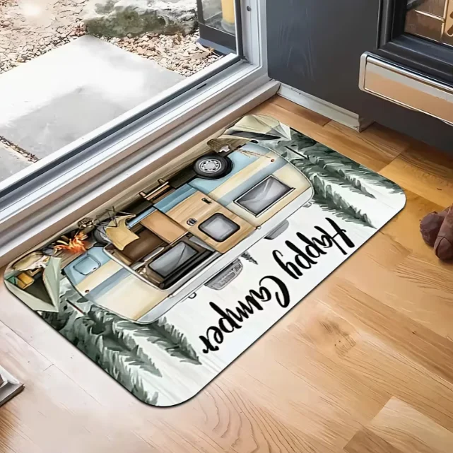 Willkommen Happy Campers Bodenmatte Outdoor Indoor Doppelfunktionsteppich RV Camping Fahrzeug Wohnwagen Universelle Türmatte Teppich Dekorative Matte