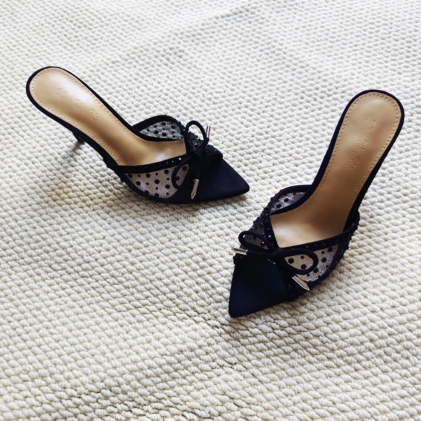 

Open Toe Mesh Crystal Women Slippers Summer Bow-knot Lady Shoes Slingback Fine Heel Sandals Zapatos Mujer