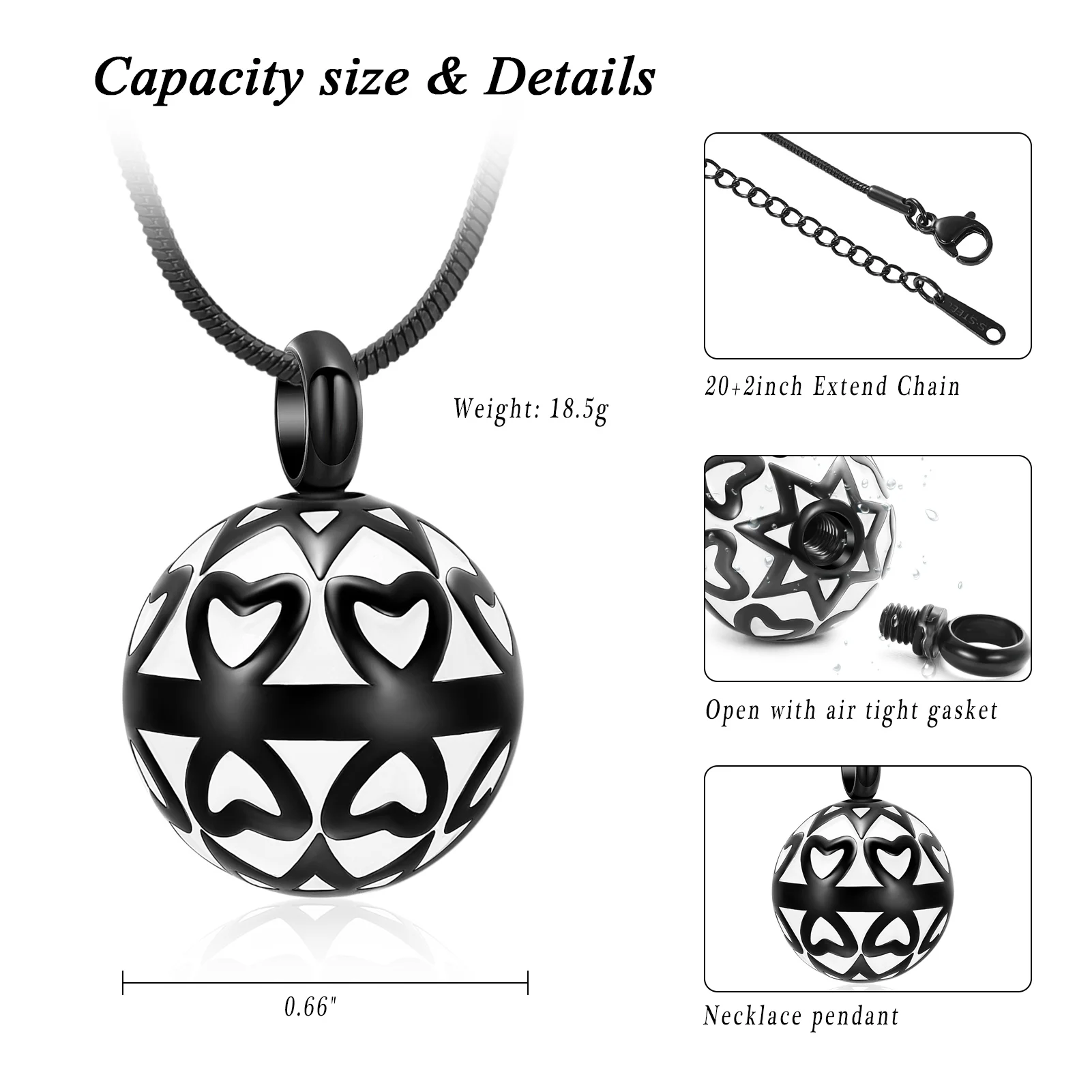 Whole Waterproof Pendant Necklace Stainless Steel Spherical Hollow Heart Design For Human/Pet Ashes Portable Cremation Jewelry