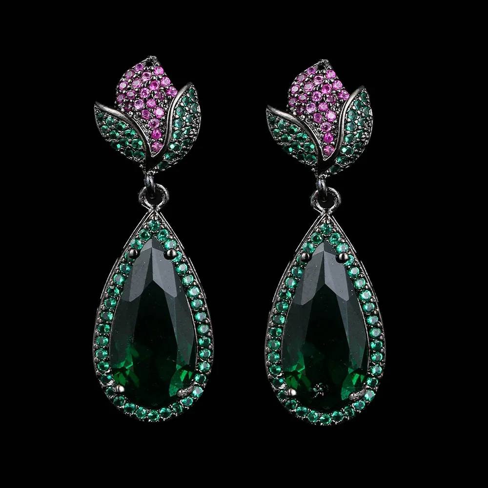 LXOEN Fashion Jewelry Ladies Green Red White Water Drop Shaped Crystal Zircon Metal Dangle Earring for Women Party Jewelry