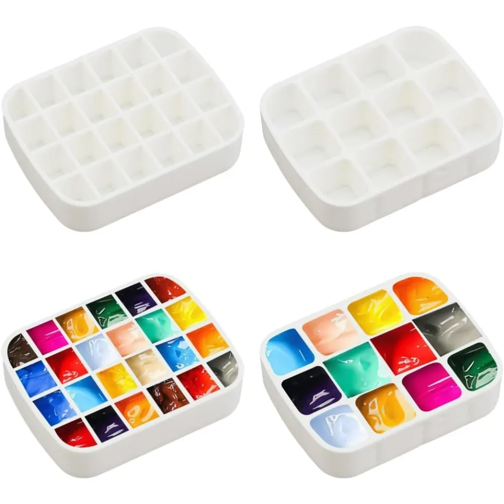 6Pcs Mini Plastic Paint Palettes White Travel Tin 12 Well 24 Well Watercolor Paint Palette Kit (Mint tin Boxes 0.03/0.05fl. oz)