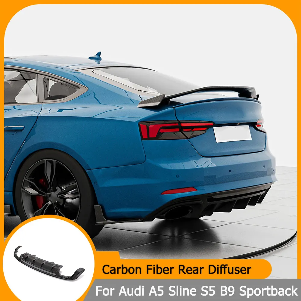 Car Rear Diffuser Spoiler For Audi A5 Sline S5 B9 Sportback 2017-2019 Carbon Fiber Rear Chin Lower Protective Guard Bodykits  - view 2